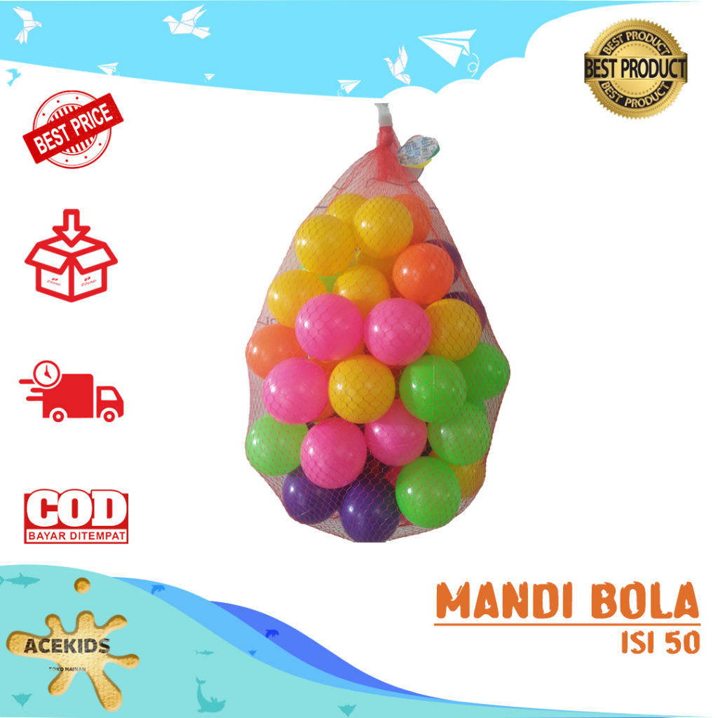 Mandi Bola Anak Isian Kolam Bola Satu Pack Bola Plastik Untuk Mandi Bola Isi 50 Pcs Warna Cerah - SH