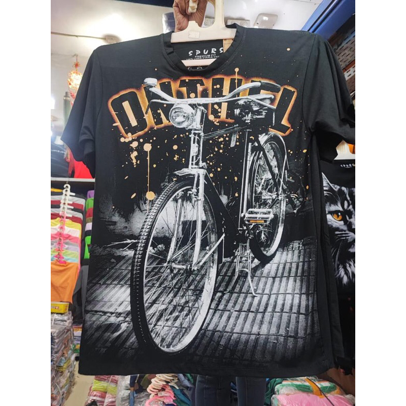 (Baru Kaos Hitam) Kaos T-shirt Pria sepedah onthel Size L Bahan Katun Motif Print