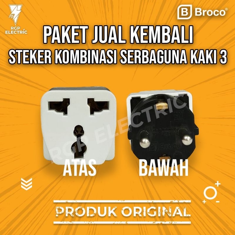 Steker Serbaguna Broco Kombinasi Colokan Kaki 3 Ke 2 PAKET JUAL LAGI