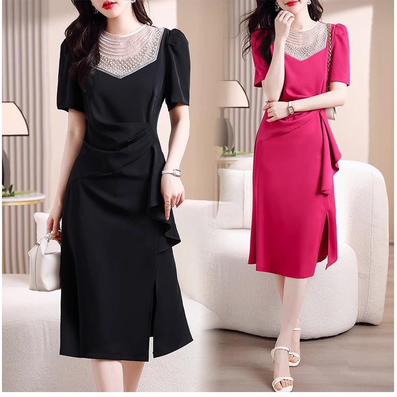 Gaun Pesta D23041 Hitam Pink Lengan Pendek Party Dress