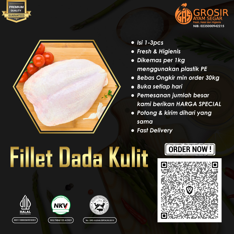 

Daging Ayam Dada fillet Boneless Dengan Kulit 1kg