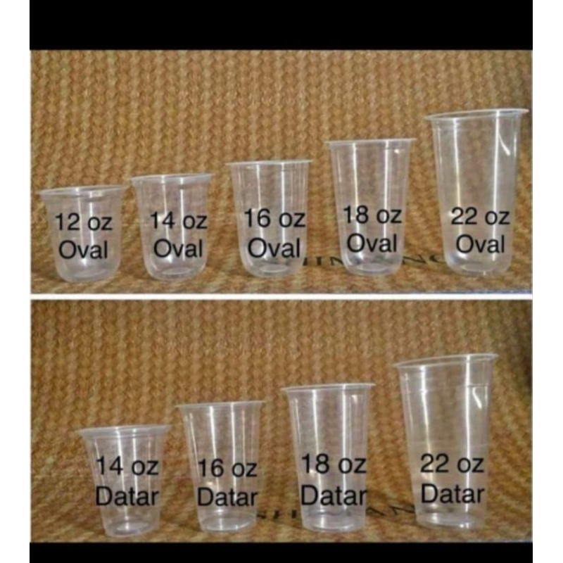 Cup gelas polos Mcup 12 oz/14 oz/16 oz/18 oz/22 oz oval/datar tebal,isi 1000 pcs