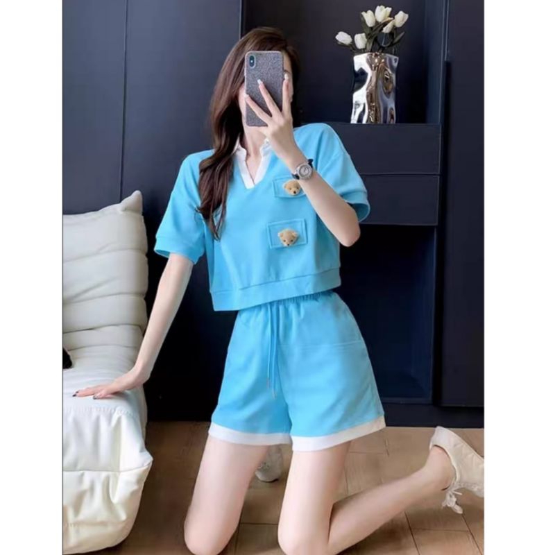 Setelan Pendek Rajut Boneka Import 3092 / Set Import Kekinian / One Set Terbaru / Stelan Cantik Polo