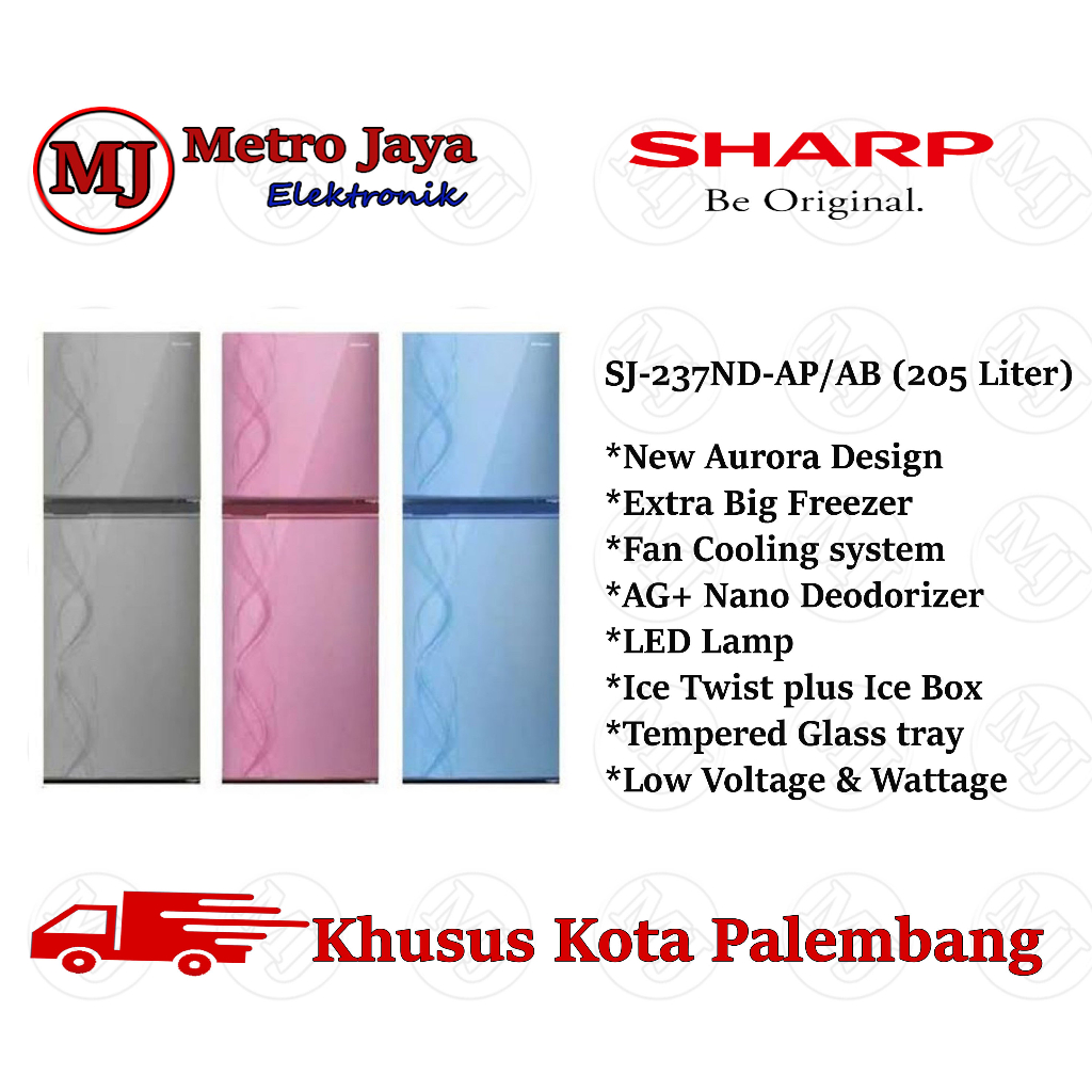Kulkas 2 pintu Sharp SJ-237ND Non Salju Kirei Series SJ 237 ND 205L