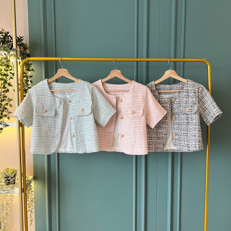 (3816) Premium Short Sleeve Tweed Blazer / Outer Wanita / Tweed Blazer / Luaran Wanita / Blazer Wani