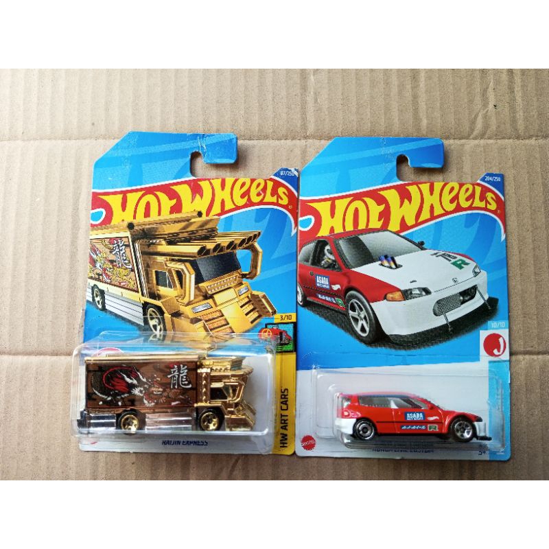 PAKET HOT WHEELS MURAH / HOT WHEELS HONDA CIVIC CUSTOM MERAH / HOT WHEELS RAIJIN EXPRESS GOLD