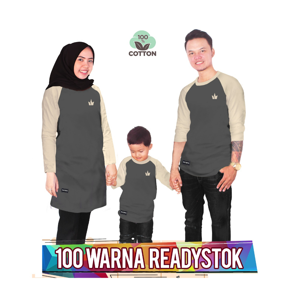 RAGLAN ABUTUA CREAM Baju Kaos Keluarga couple anak laki laki perempuan ibu ayah ada ukuran jumbo
