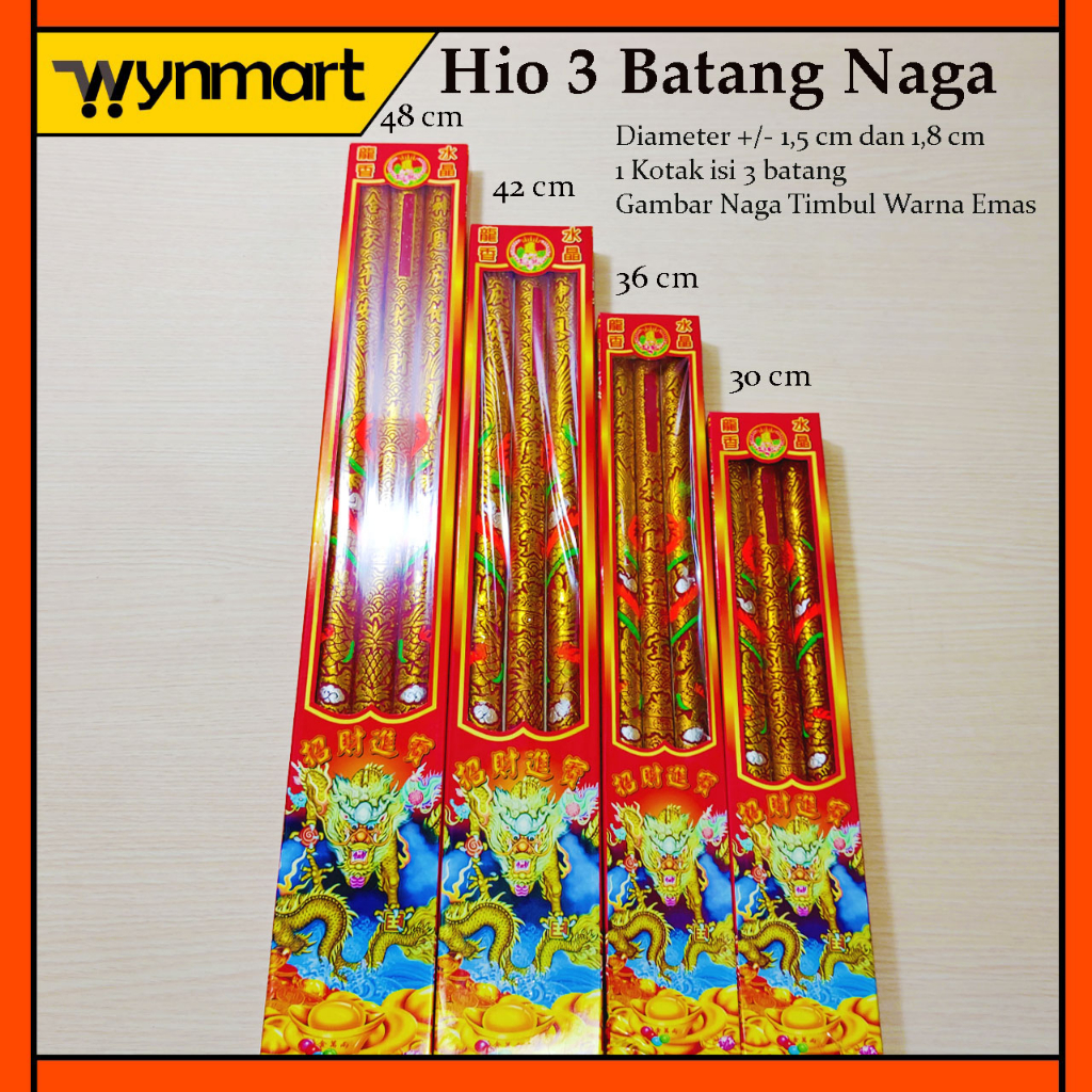 Dupa / Hio Naga Imlek 3 Batang Gambar Naga Emas Timbul