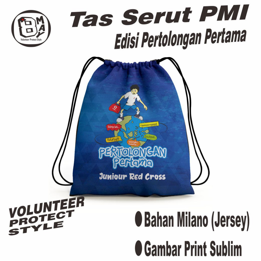 Tas PMI / TAS PMR Serut String Bag PMI PERTOLONGAN PERTAMA ( PALANG MERAH INDONESIA )