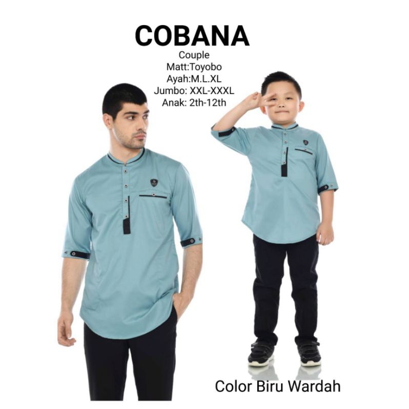 Baju Koko Cobana Couple Ayah Dan Anak Warna BIRU WARDAH Koko Kurta Pakistan Ayah Dan Anak Bahan Toyo