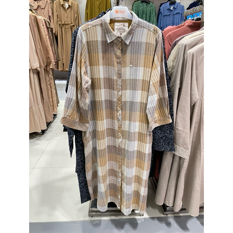 Triset Dress Tunic Midi Motif Kotak Kotak Wanita