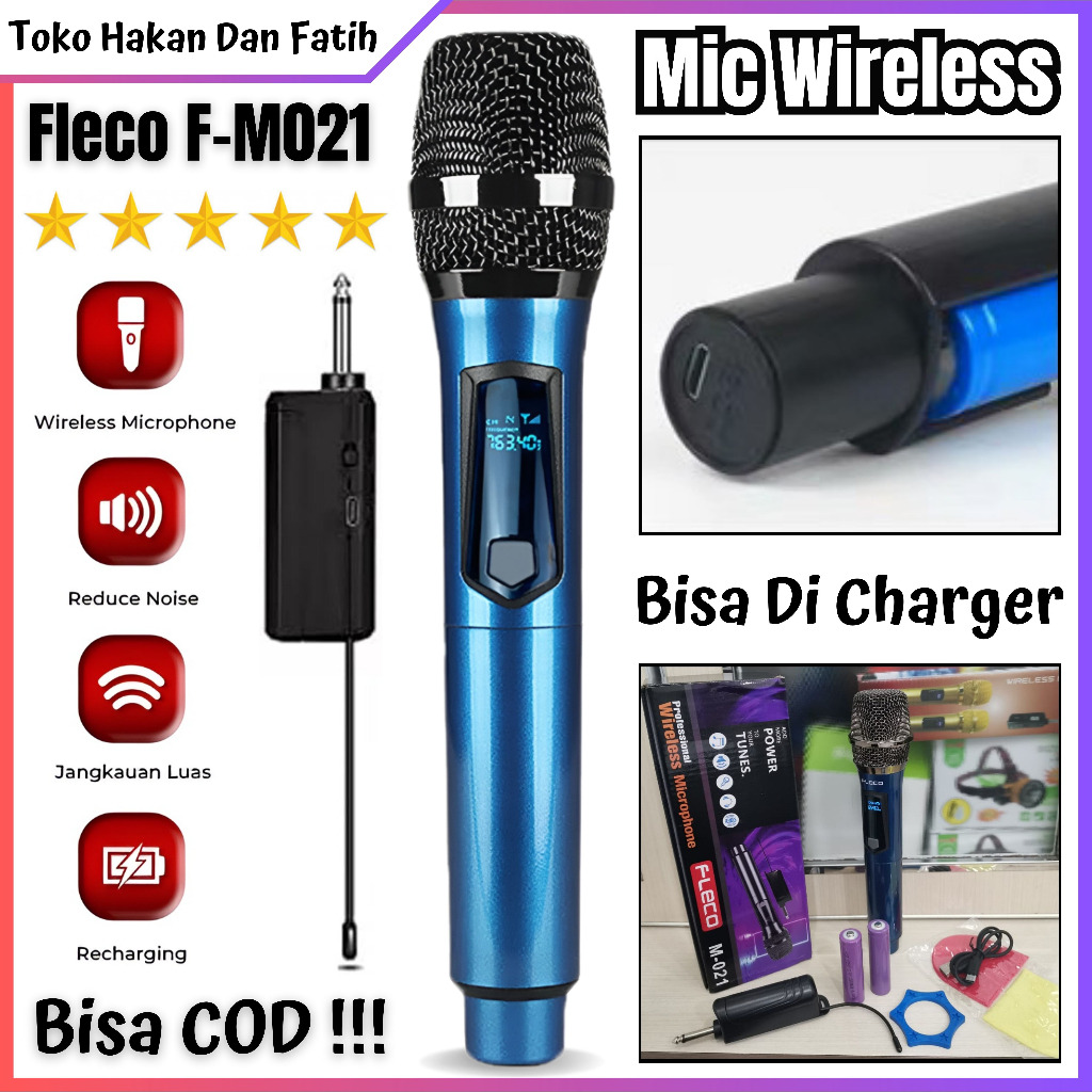 Fleco F-M021 Microphone Profesional Mic Wireless Bisa di Charger | Fleco Microphone Mic Single Wirel