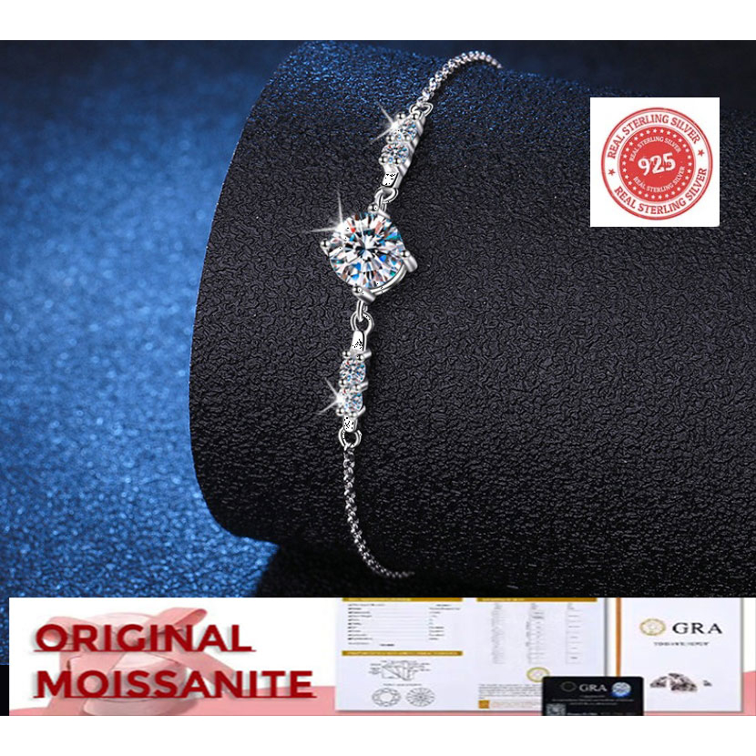 Gelang Ori Charm Moissanite Asli Perak 925 VVS1 1 D GRA Sertifika