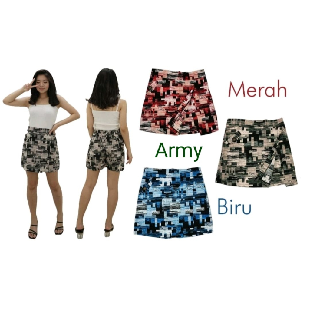 Rok celana Pendek belah samping Variasi Kancing Motif Abstrak/Bahan Katun Jepang  Twill