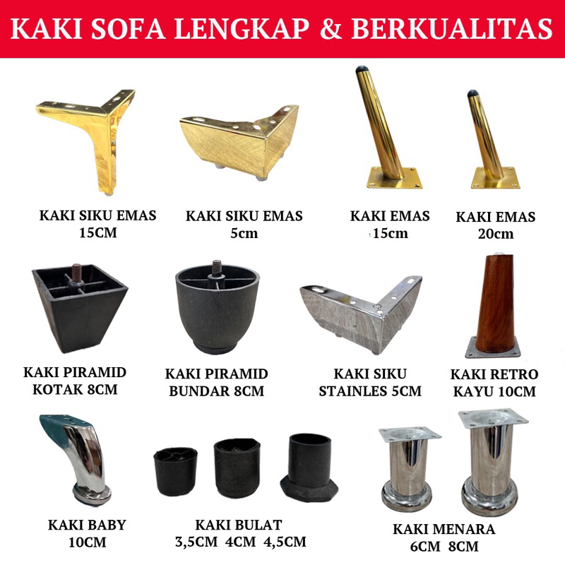 KAKI KURSI SOFA MENARA PIRAMID SIKU RETRO STAINLESS PLASTIK EMAS