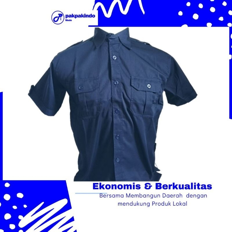 BAJU KEMEJA SERAGAM KERJA POLOS NAVY BIRU DONGKER LENGAN PENDEK PRIA WANITA KUALITAS TERJAMIN