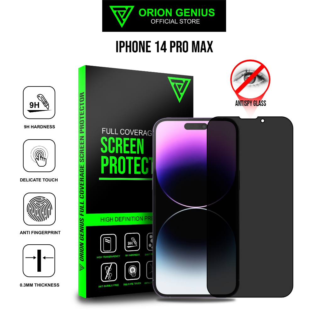 Orion Genius Tempered Glass Anti Spy Anti Gores for iPhone 14 Pro Max Antispy Anti Gores Pelindung L