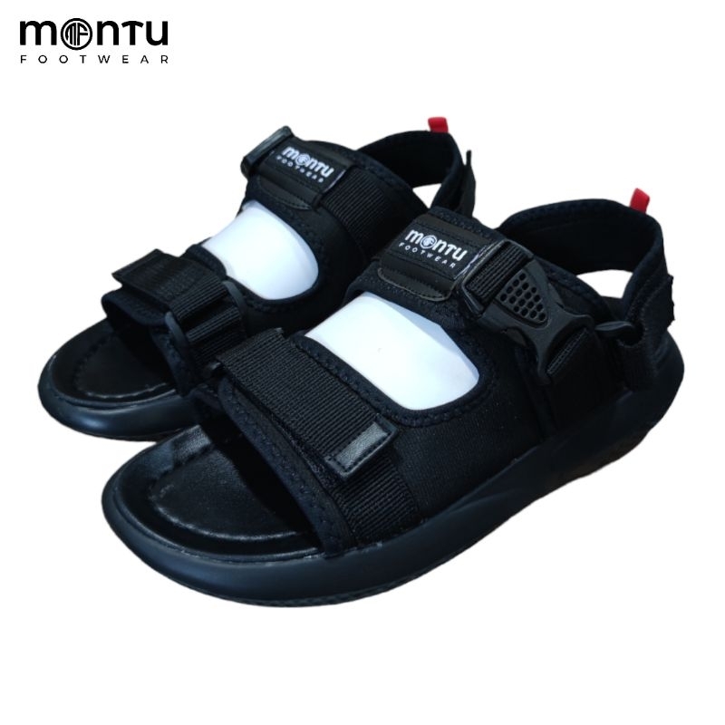 Montu Footwear - Sandal Gunung Pria / Sandal Gunung Fullblack Hitam Polos / Sandal Gunung Pria Wanit