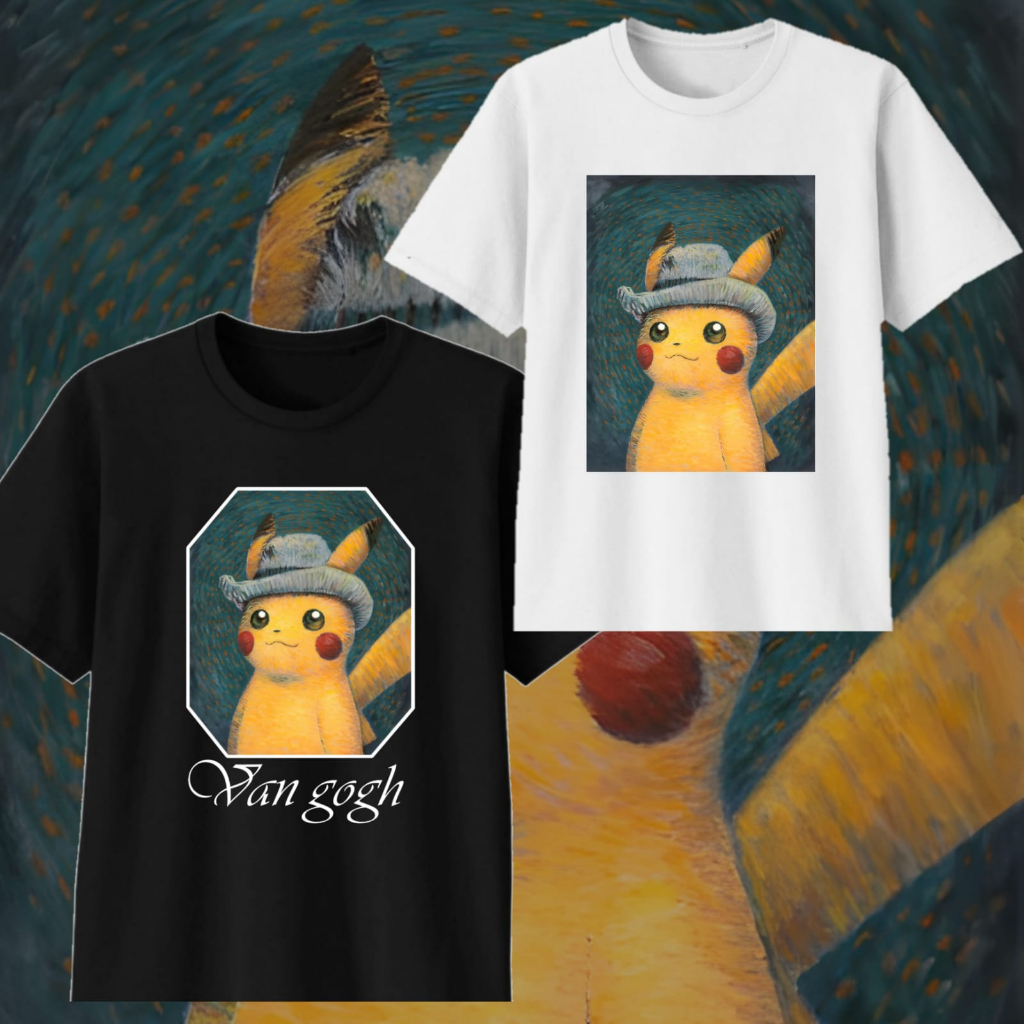 Kaos Pikachu Van Gogh  untuk Anak, Dewasa, Bigsize Cotton 30s