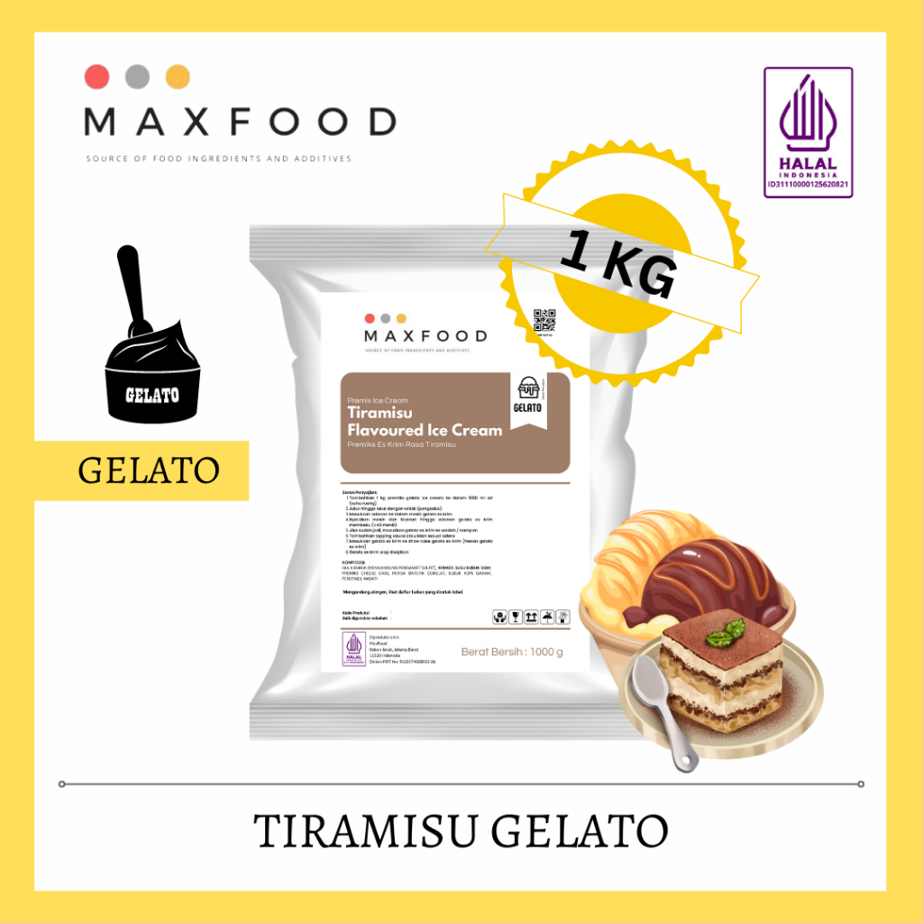 

1Kg Gelato Powder Tiramisu / Bubuk Gelato Rasa Tiramisu