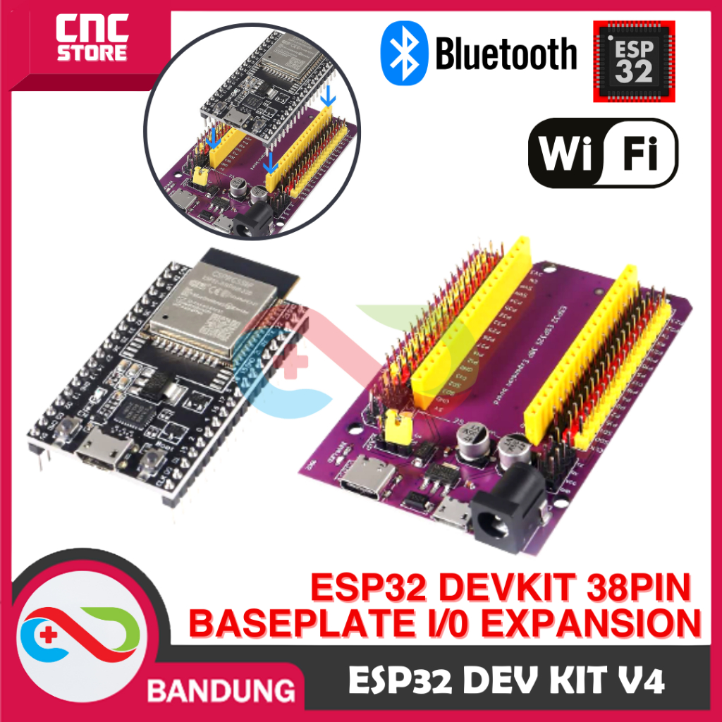 

ESP32 ESP-32 DEVKITC V4 WROOM-32D WIFI BLUETOOTH DEVELOPMENT BOARD PLUS EXPANSION BASE PLATE