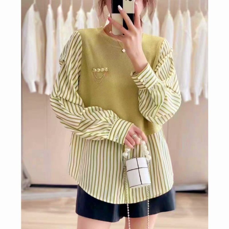 Blouse wanita,Blouse kerja,Blouse korea, Blouse Katun Silk Mix Rajut , Atasan Wanita Import , Baju W