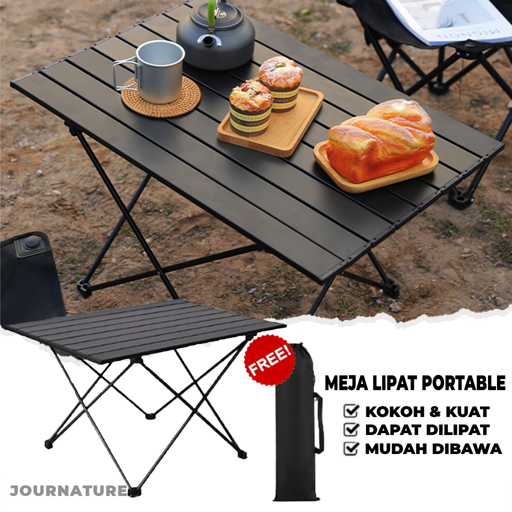 JOURNATURE Meja Lipat Outdoor Portable Aluminium Meja Lipat Camping Kursi Lipat Outdoor Portable