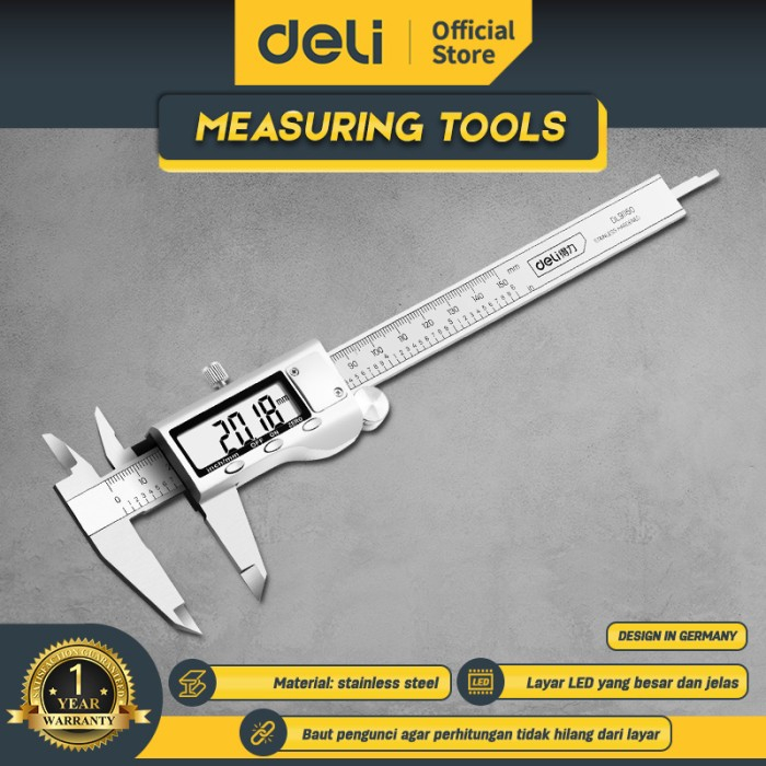Deli Vernier Caliper/Jangka Sorong Digital 6 inch 150 mm Stainless Steel DL91150 /Alat Perkakas