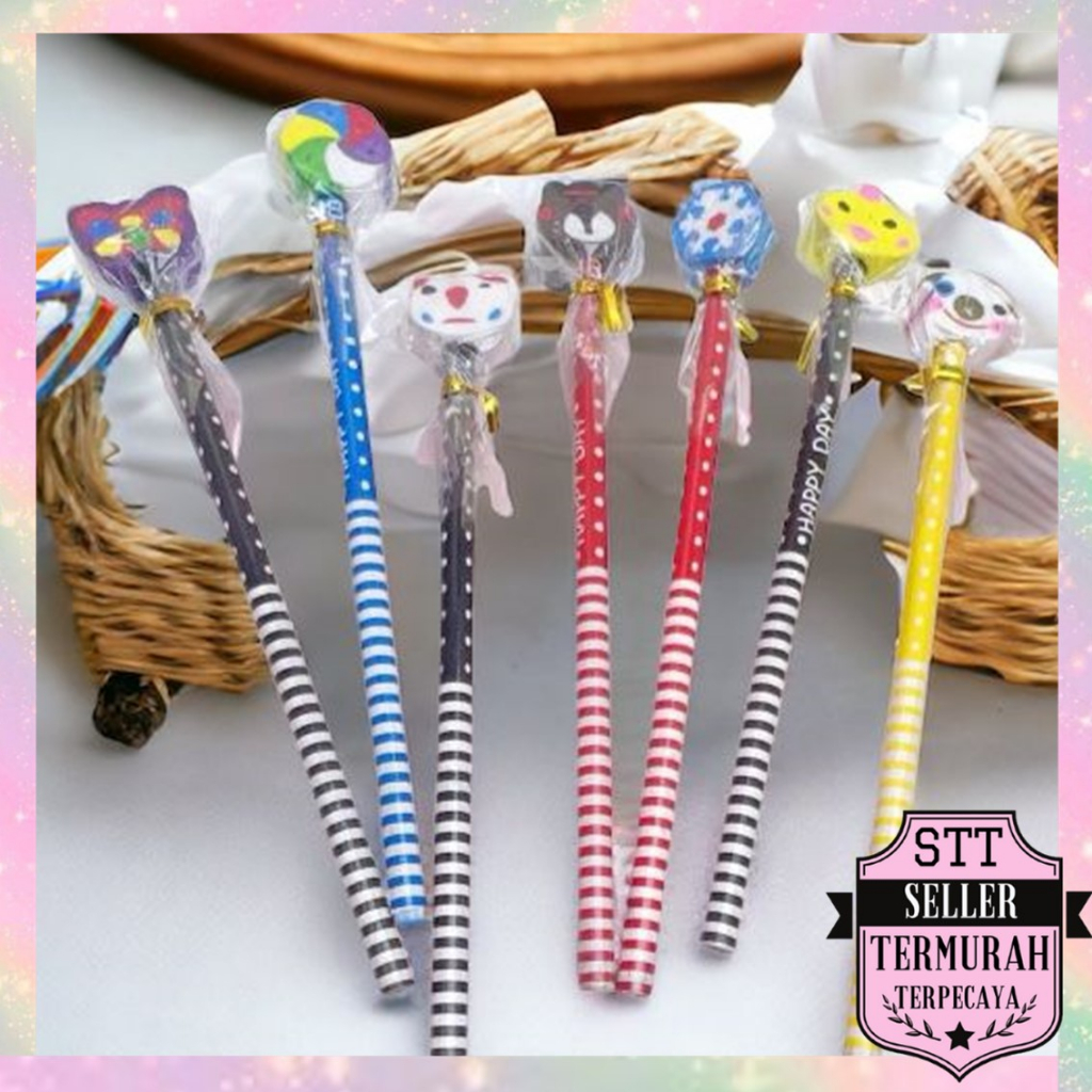 

STT Pensil Karakter Kartun Lucu Motif Garis Polkadot Pensil Karakter + Penghapus Pensil Lucu Ada Penghapus 3D Pensil Fancy Unik Pensil Warna-Warni Untuk Souvenir Alat Tulis Sekolah TK SD Cartoon Pencil With Eraser