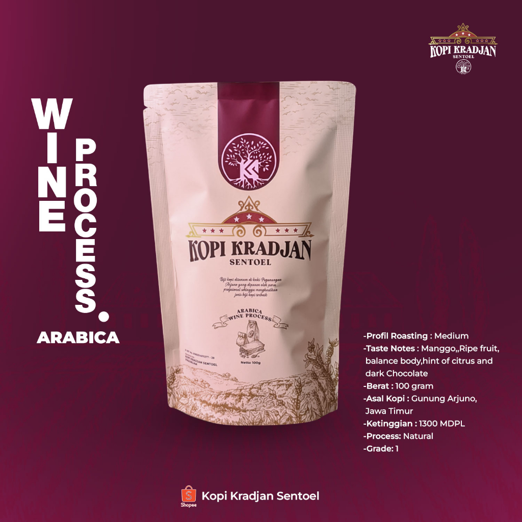 Wine Coffee, Kopi Arabica Wine kemasan 100gr