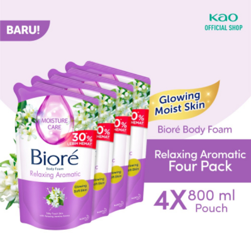 Biore Sabun Mandi Cair Relaxing Aromatic Pouch 800 ml Four Pack