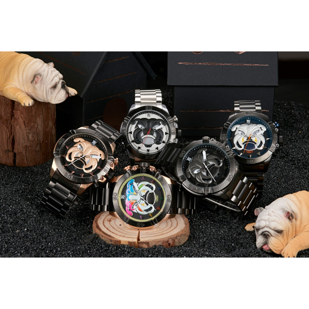 Jam Tangan T5 Spesial Edition Bulldog Lover Chronograph Stopwatch Aktif Strap Stainless Steel inc.Bo