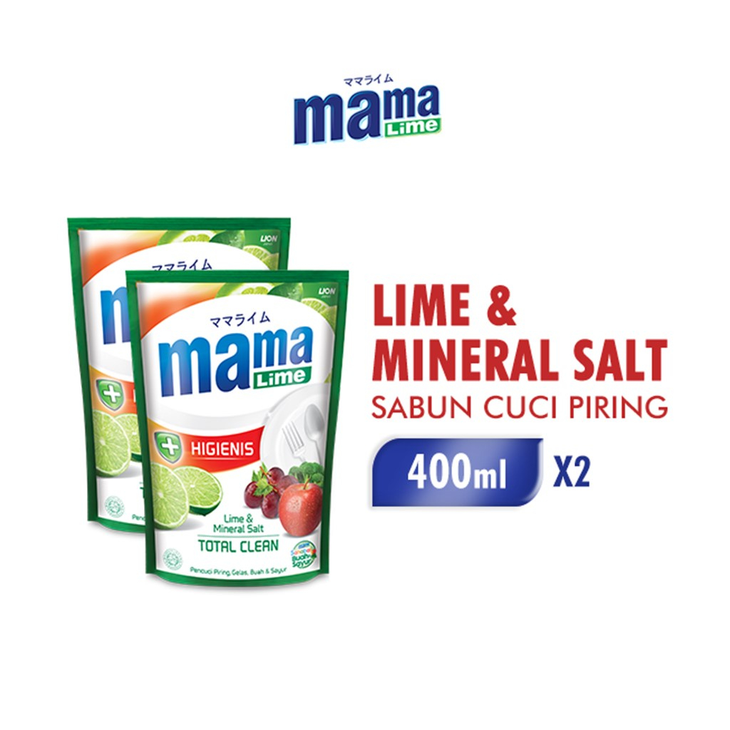 Mama Lime Sabun Cuci Piring Mineral Salt Pouch 400 ml x2