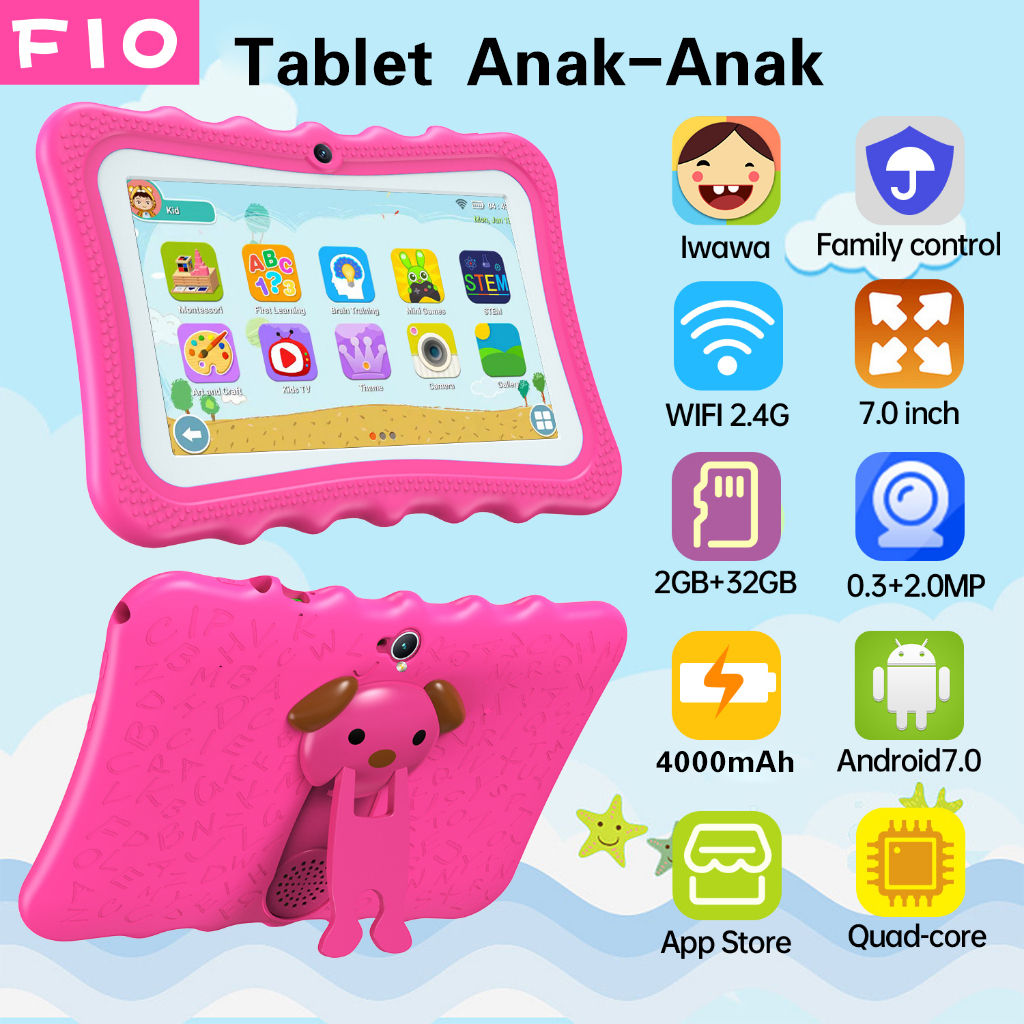 【Bisa COD】2024 F10 Tablet Baru Multifunctional Android Kids Tablet 7.0 Inch 2GB+32GB 4000 mAh Bluetooth Wifi Tablet Anak-Anak Layar Full Screen Layar Besar Tablet Untuk Anak Belajar