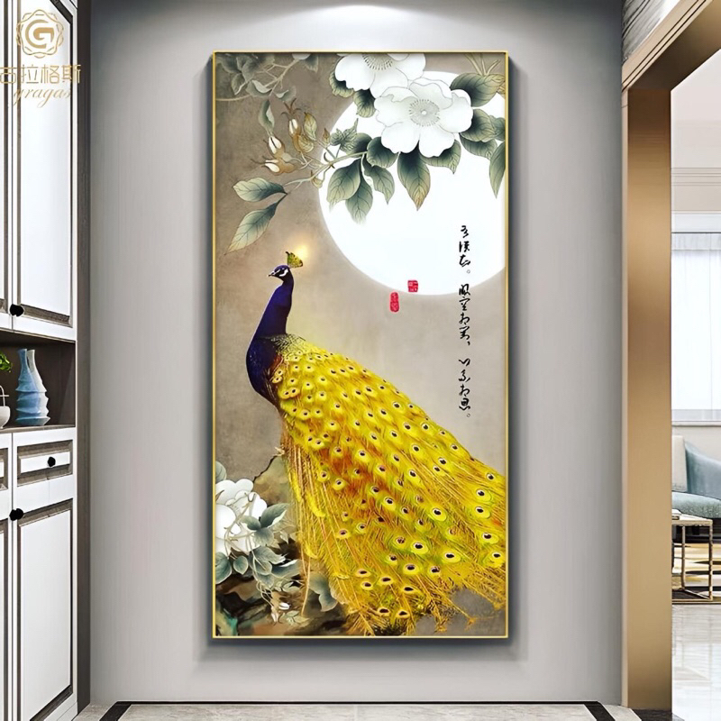 Hiasan Dinding Lukisan Porcelain Crystal 5D Motif Merak