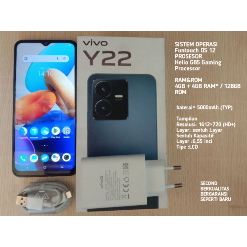 VIVO Y22 4/128 SECOND BERKUALITAS
