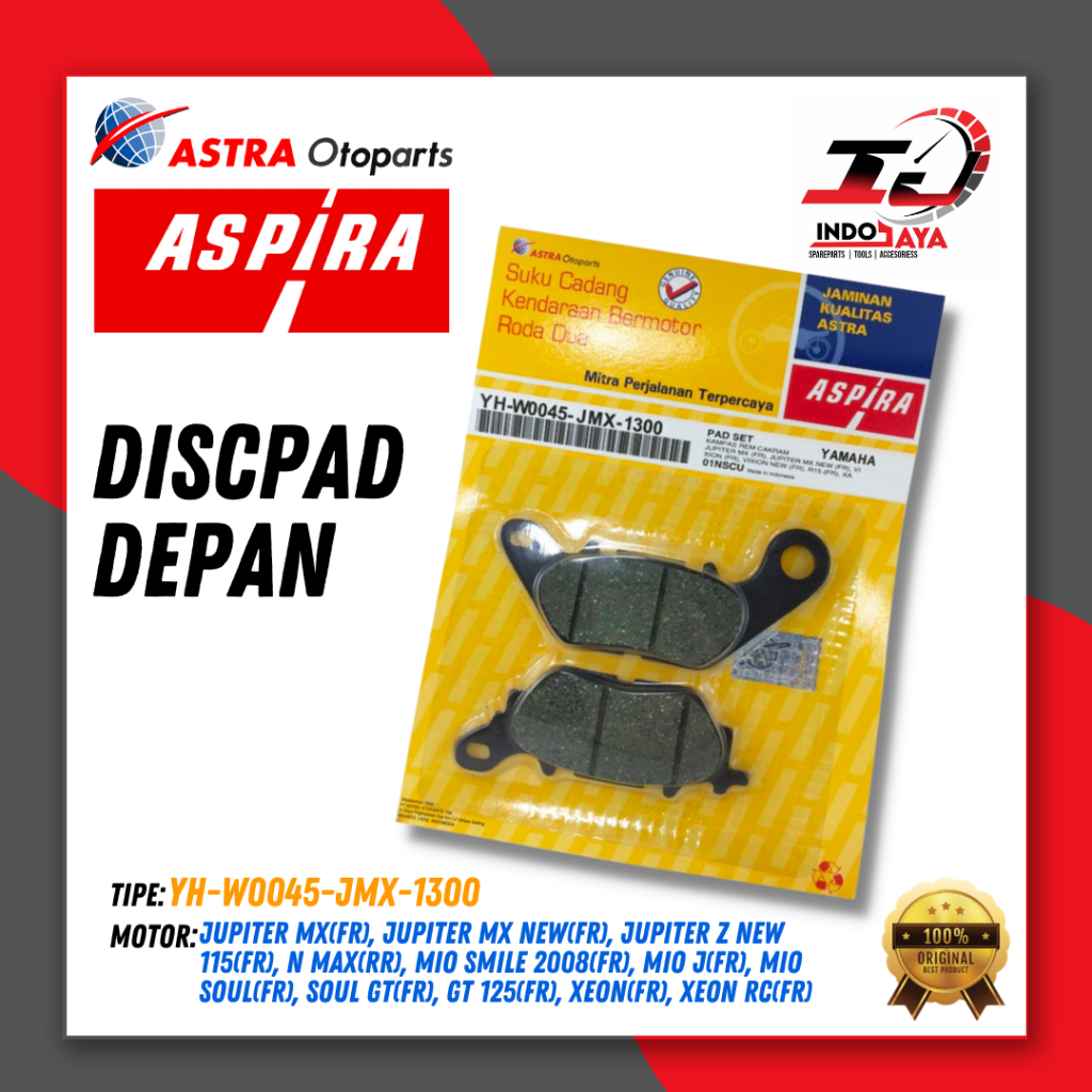 [BAYAR DI TEMPAT] ASPIRA DISCPAD KAMPAS REM DEPAN JUPITER MX / NEW / 115 / MIO SMILE / MIO J / SOUL 