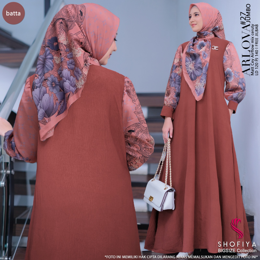 arlova27-bata dress jumbo ld 120 pakaian baju gamis syari gaun long dres longdress maxi maxy xxl one