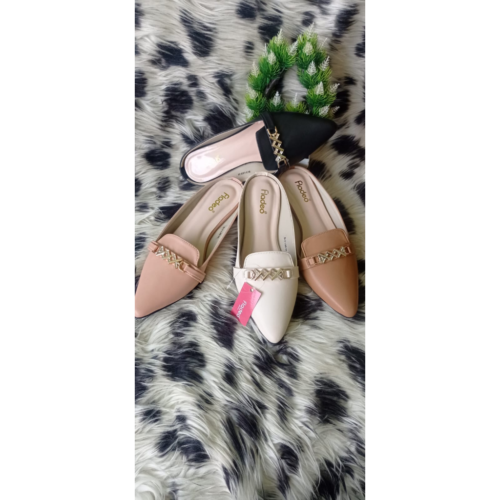 Flatshoes wanita trendy rante fladeo hak 3cm