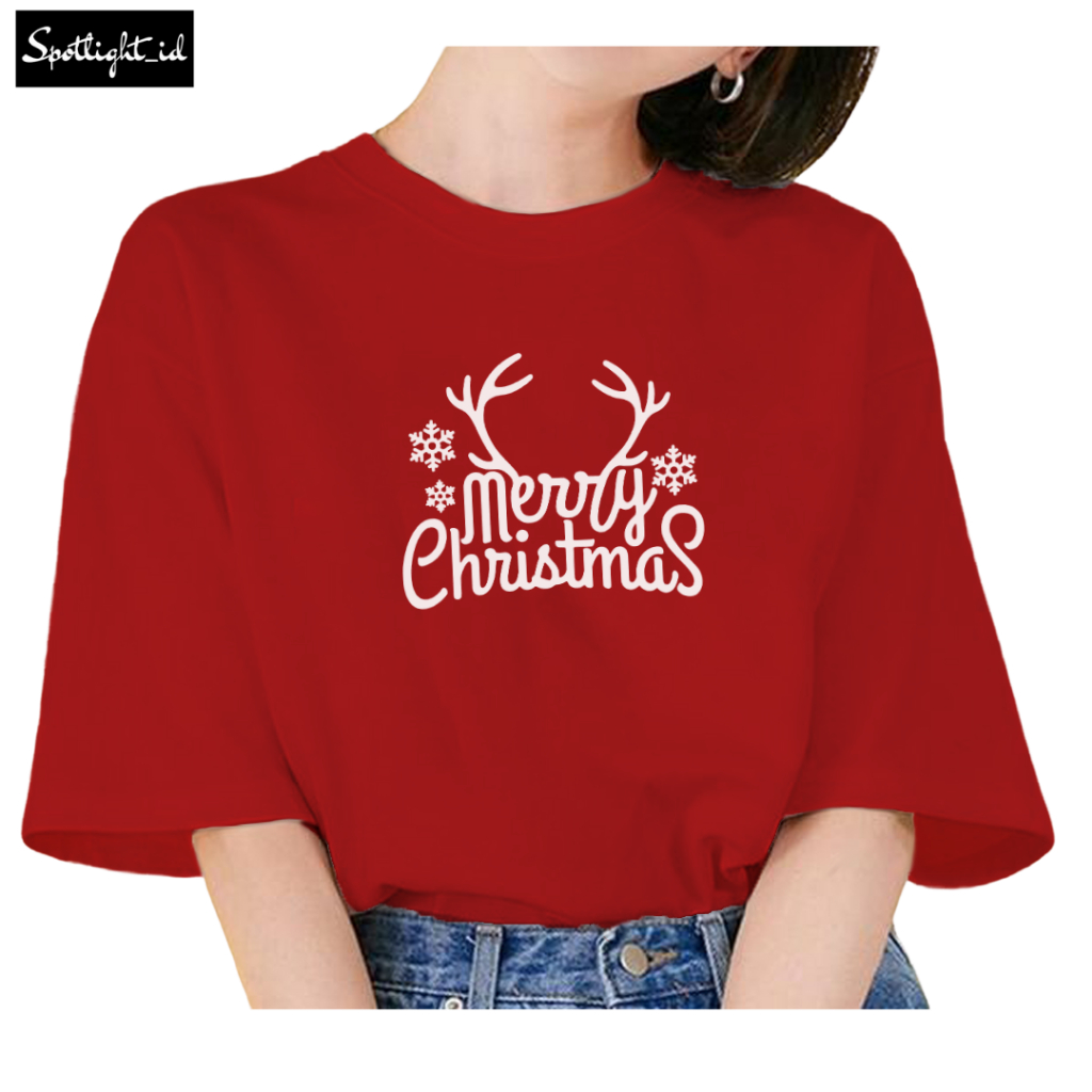 SPOTLIGHT_ID - BAJU KAOS WANITA MERRY CHRISTMAS TANDUK COMBED 30S , T SHIRT WANITA CHRISTMAS MERRY C
