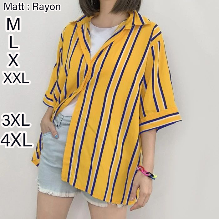 kemeja salur jumbo rayon jatuh ld 120 wanita lengan pendek kekinian 2023/atasan wanita lengan pendek