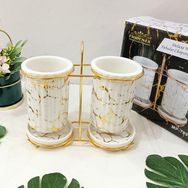 Tempat Sendok & Garpu Keramik Marble Putih MP-789