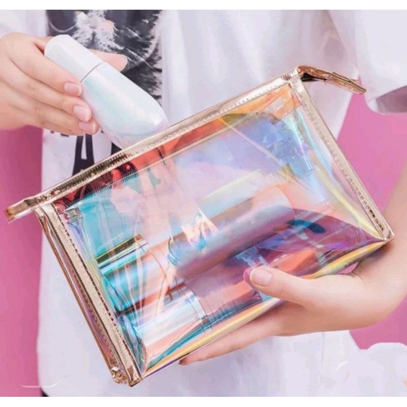 Pouch Bag Make Up Mika Transparan Bahan Pvc Halus Tebal Polos