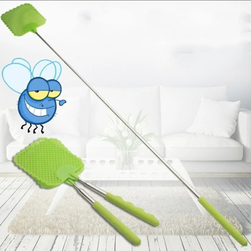 Tongkat Pemukul Lalat Teleskopik Bisa Ditarik Panjang Alat Serangga Stainless Plastik Pengusir Nyamu