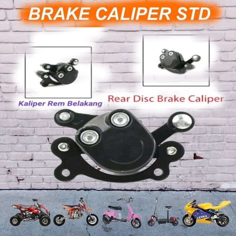 Kaliper Rem Standart BELAKANG + bracket Untuk Motor Mini GP, Mini Trail, Mini ATV, Mini Scooter, Minibikes / Pocket Bikes, Goped 49cc 50cc 2T Mesin Tarik ( Starter Tarikan Tangan )