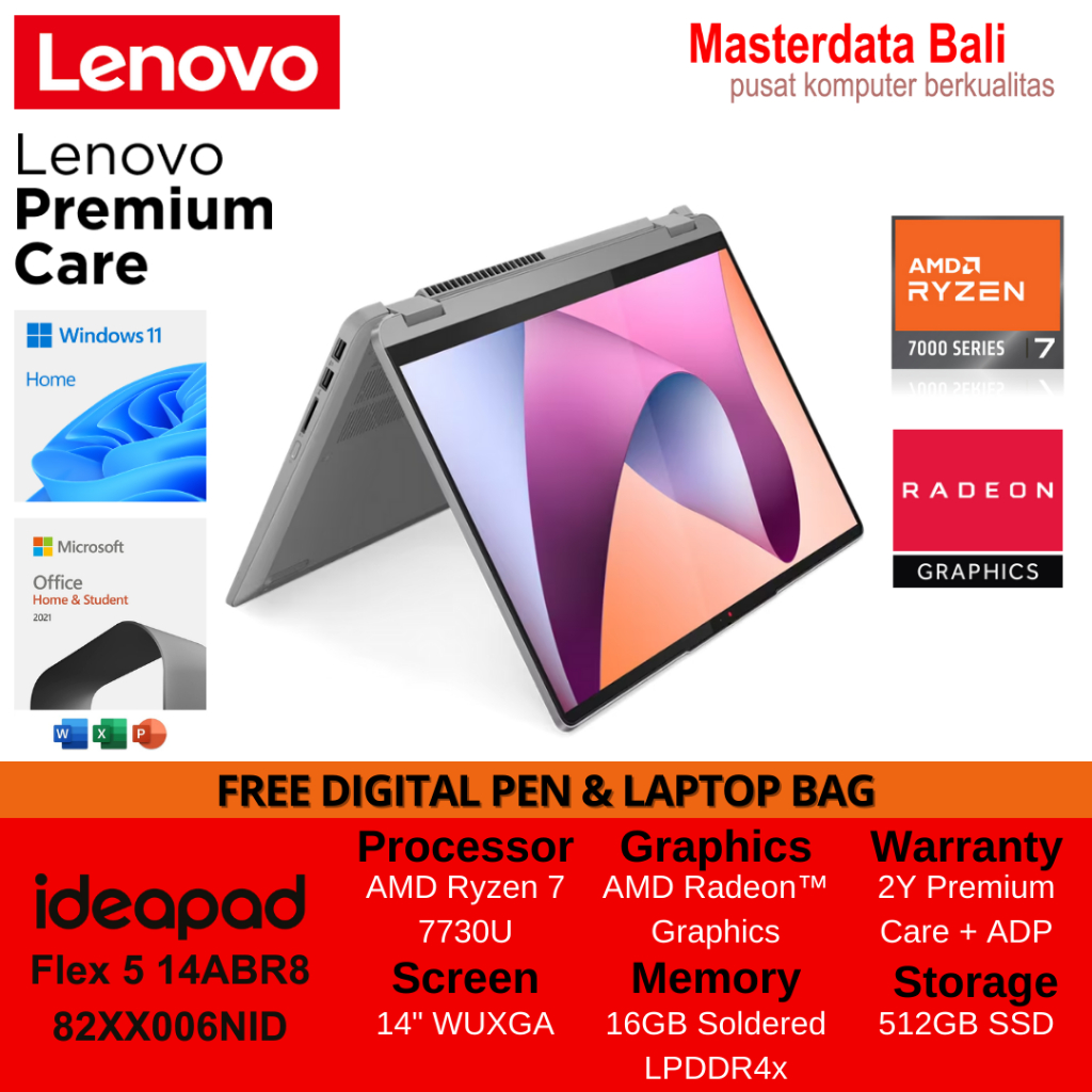 Laptop Lenovo IdeaPad Flex 5 14ABR8 AMD Ryzen 7 14 WUXGA W11HOME + OHS - Arctic Grey