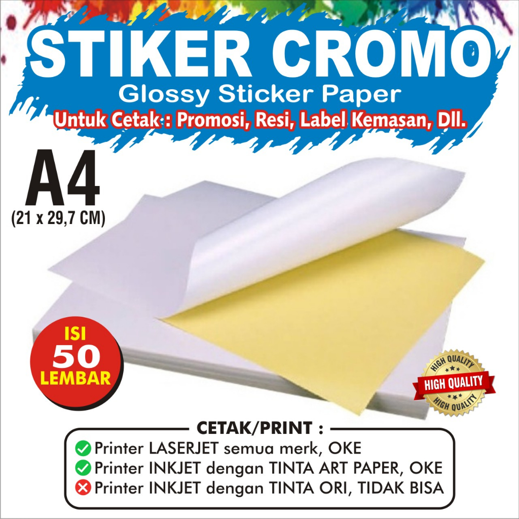 

Sticker Chromo A4 isi 50 lembar / Kertas Stiker Glossy Mengkilap A4