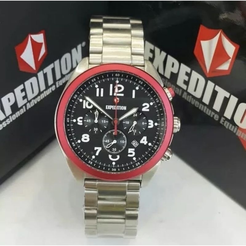 Expedition E6653M Chronograph Black Dial Red Bezel