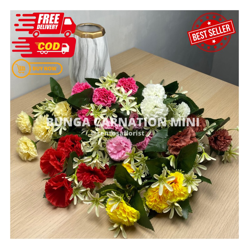 BUNGA CARNATION MINI CABANG 5/BUNGA CARNATION BUCKET /BUNGA ARTIFICIAL IMPORT