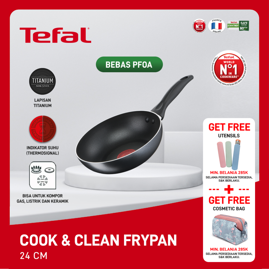 Tefal Cook & Clean Frypan 24cm Panci Wajan Anti Lengket / Wajan Penggorengan